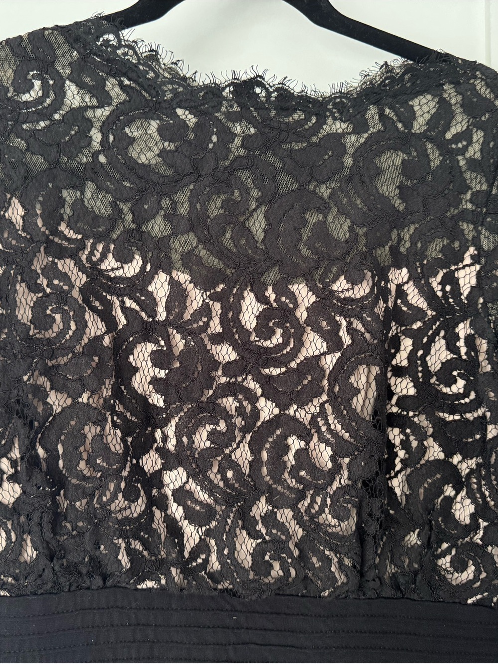 Tadashi Shoji Black Lace Overlay with Nude Underlayer Dress